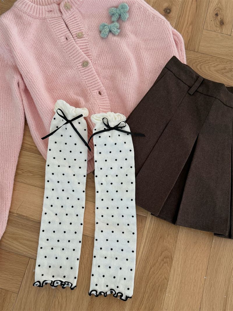 Vintage Polka Dot Socken Y2k Bow Pile Socken Doppelnadel Socken Damen Schlankheits Bein Ärmel_voghion.com