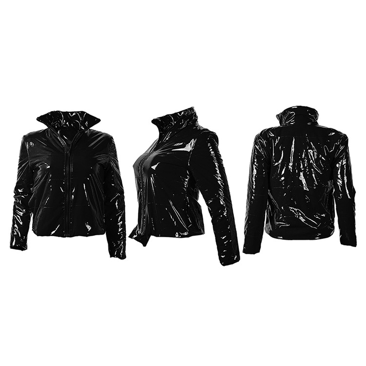 Giacca imbottita in pelle PU brillante da donna, giacca calda, nuovo cappotto solido autunnale e invernale_voghion.com
