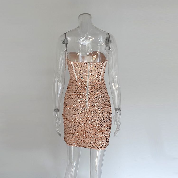 Frühlingsneues sexy glitzerndes trägerloses Korsett-Bodycon-Kleid – Satin-Minikleid mit hoher Taille für Frauen_voghion.com