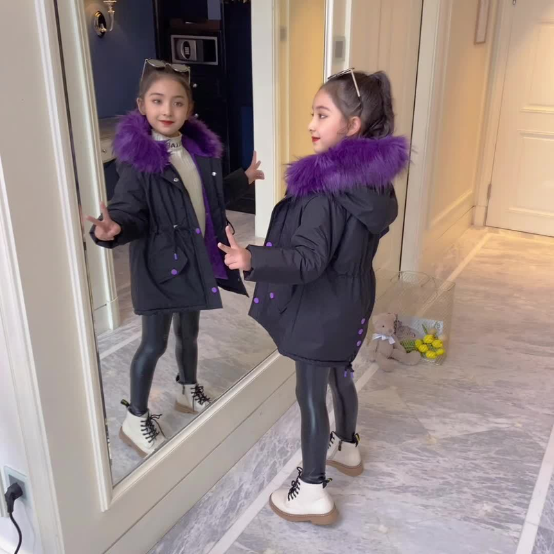 Kinderbekleidung Mädchen-Wintermantel mit wolleverdicktem Mädchen-Steppmantel zur Überwindung geschickt_voghion.com