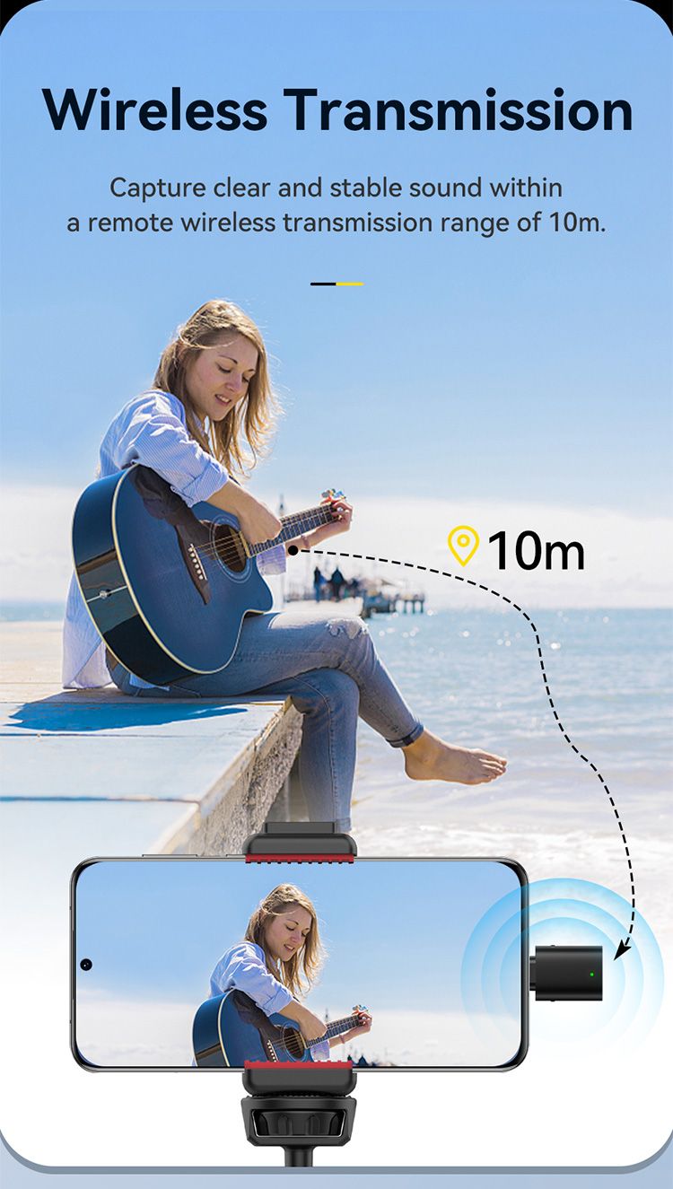 Ulanzi WM-10 vezeték nélküli csíptetős mikrofon 1 mikrofonhoz USB-C Android iPhone-hoz szélálló szivaccsal élő közvetítéshez_voghion.com