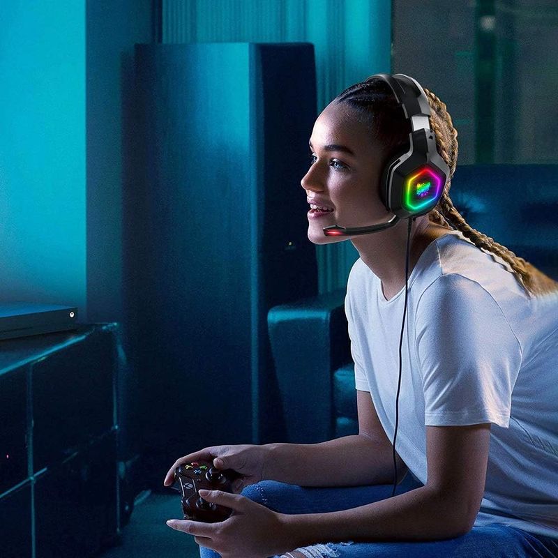 Gaming Headset With Microphone, For PS4 PS5 Xbox One PC With RGB Lights, With Noise Reduction 7.1 Surround Sound Over-Ear And Wired 3.5mm Jack_voghion.com