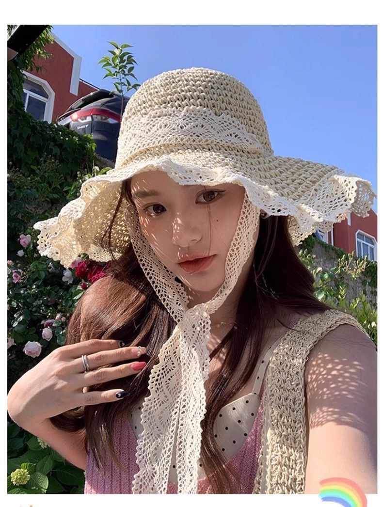 Zhao Lusi Same Style Stro Strand Opvouwbare Zonnehoed Zomer UV-bescherming_voghion.com