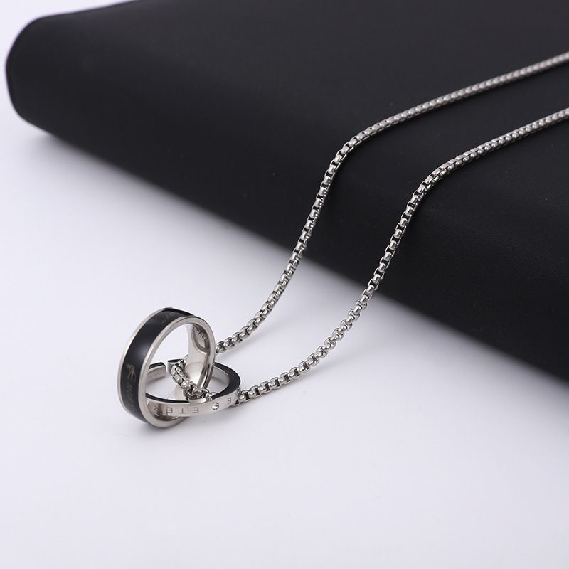 Collana con doppio anello in acciaio inossidabile, design di nicchia femminile, collana in acciaio al titanio, marchio hip-hop maschile alla moda, collana estiva senza tempo_voghion.com