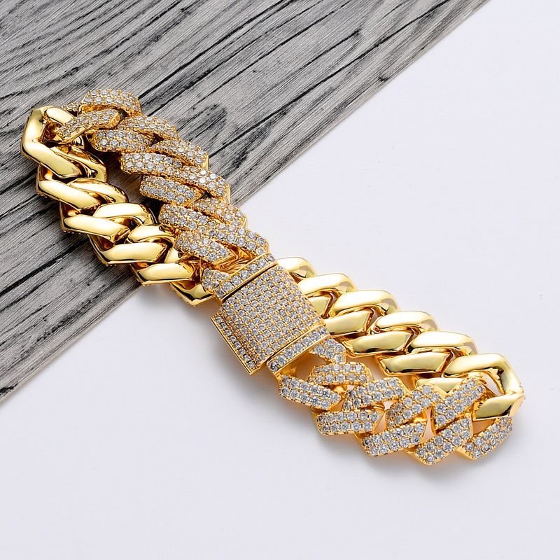 Bracciale cubano hip hop da uomo con chiusura a scatola micro pavé in rame da 13 mm, rombo e zirconi pieni_voghion.com