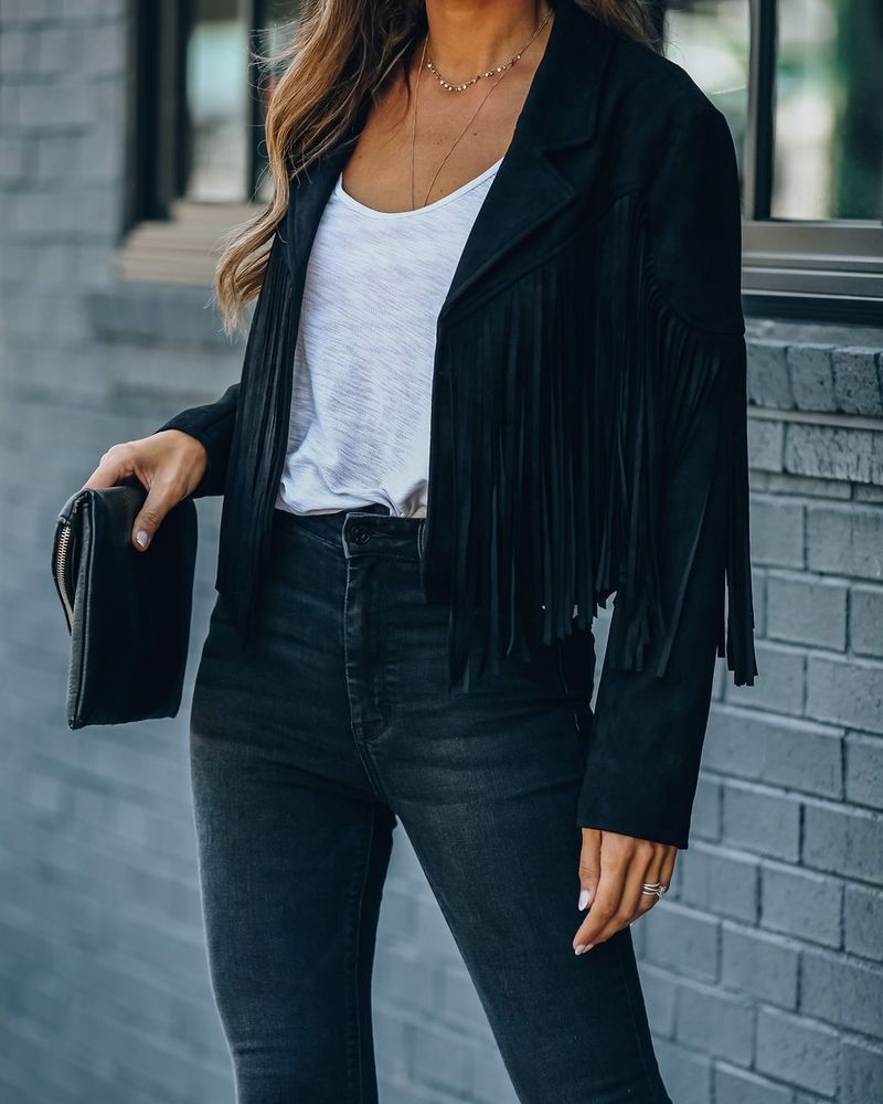 Damenbekleidung Herbst Neue Slim Tops Langarm Bedruckte Quastenjacke_voghion.com