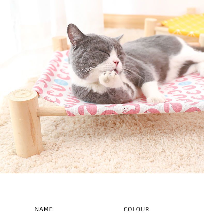 Husdjur tältsäng universell fyra säsonger trä katt säng sommar sval säng från marken säng avtagbar och tvättbar katt säng valpsäng_voghion.com