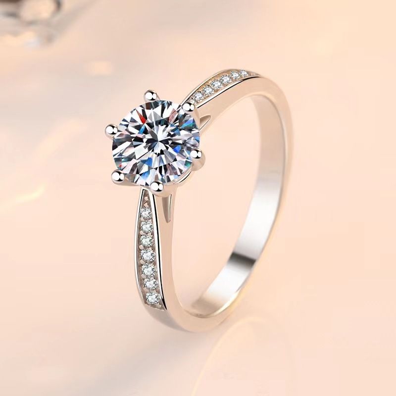 Anello in argento thailandese con moissanite e diamanti per donna, simulato un carato, aperto, regolabile, inciso, alla moda, unico, di nicchia_voghion.com