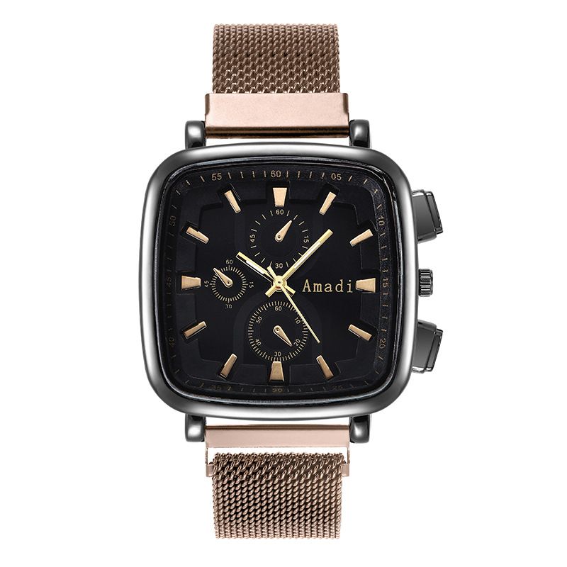 Orologio da donna Orologio quadrato Orologio a tre occhi Lega a maglie con moda Orologio casual Orologio da donna alla moda per studenti_voghion.com