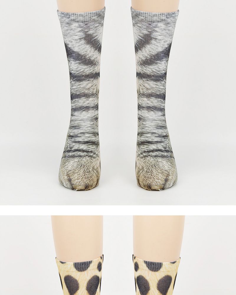 Socken mit 3D-Tierfüßen-Print, Socken mit Print für Erwachsene und Kinder, Socken im Tierstil mit Leoparden-Print_voghion.com