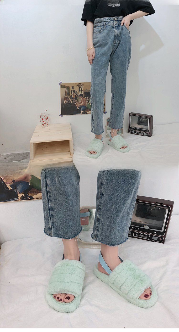 Foreign trade thick-soled plush slippers for women 2023 New 43 plus size flat home plush cotton slippers elastic band warm_voghion.com