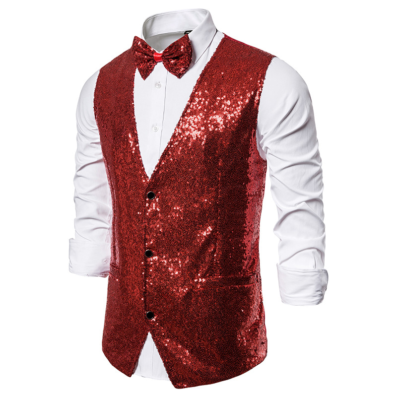 Men's stage costume small sequin vest studio photo host Singer MC vest_voghion.com