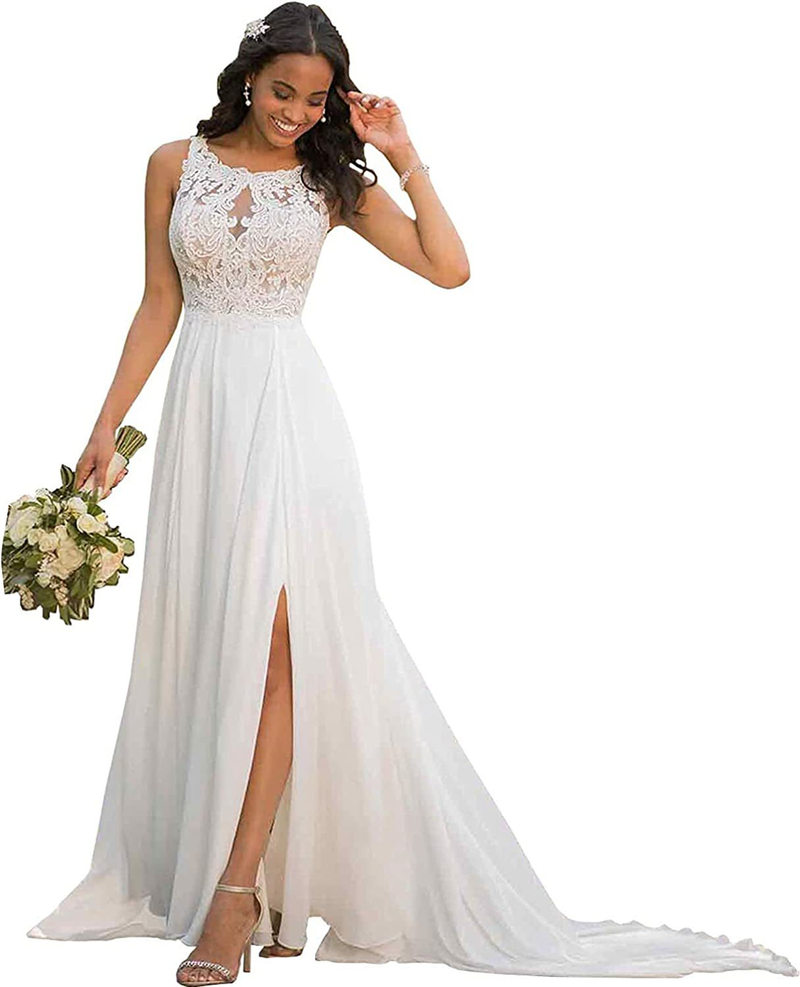 Robe de mariée en mousseline de soie pour femmes, transparente, sexy, fendue, robe de soirée_voghion.com