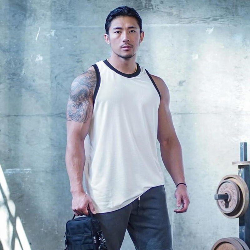 Canotta fitness da uomo muscolosa, abbigliamento traspirante in rete ad asciugatura rapida, canotta elastica senza maniche_voghion.com