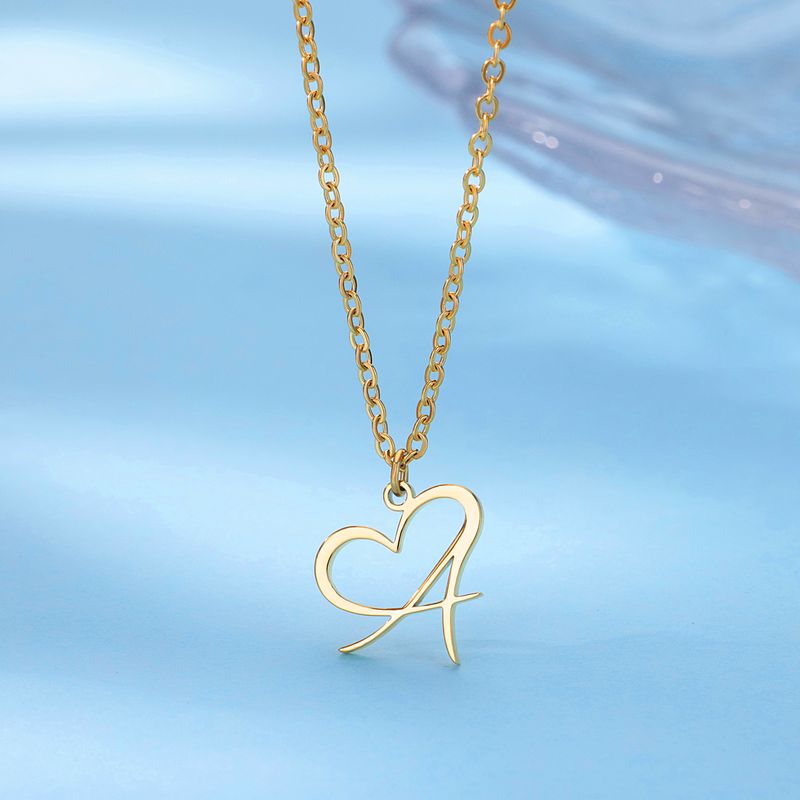 Ready Stock Initial Letter for Women Gold Color Stainless Steel Necklace Initials Heart Pendant Jewelry Birthday Gift collar_voghion.com