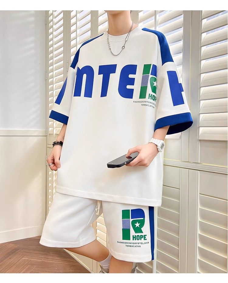 Zomer ademend jeugd wafel korte mouwen T-shirt voor heren, Koreaanse editie, casual mode, knappe student tweedelig_voghion.com