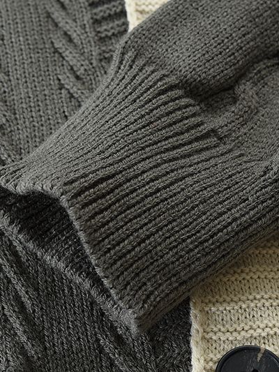 Cardigan casual in maglia con cappuccio da uomo - Pullover invernale morbido con fodera in pile e orlo a coste_voghion.com