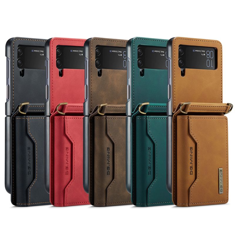M2 per Samsung Z Flip4 porta carte pieghevole custodia protettiva per telefono cellulare Z Flip3 custodia per telefono portafoglio porta carte a tracolla_voghion.com