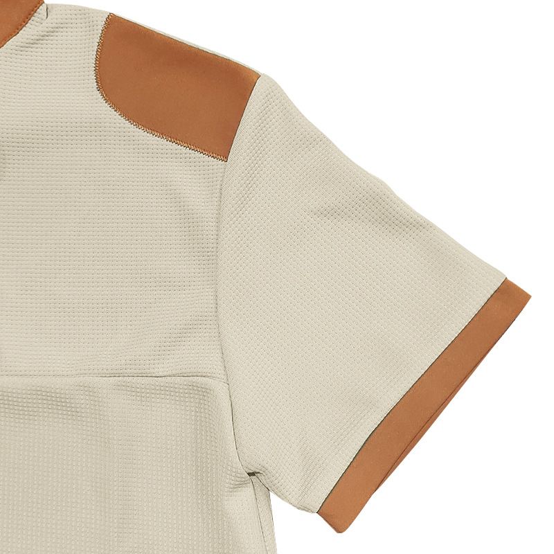 Cross-border Independent Station American Summer Casual Men's Tether Loose Henry Western Denim Waffle Short Sleeve Suit_voghion.com