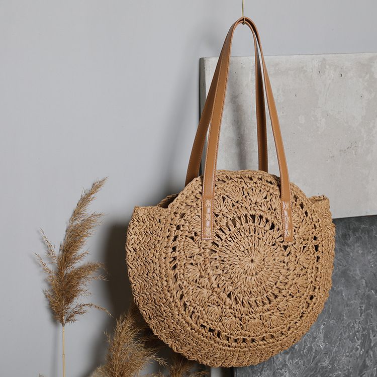 2024 New Fashion Straw Woven Single Shoulder Women's Beach Vacation Large Capacity Tote Bag_voghion.com