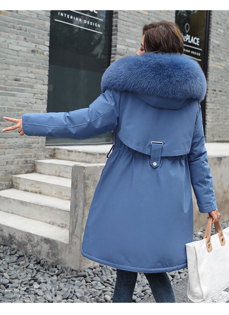 Langer Puffermantel für den Winter mit Kunstpelzkapuze für Damen, warme Trenchcoat-Parkajacke in Übergröße, verdickte, gesteppte Oberbekleidung mit Kordelzug in der Taille_voghion.com