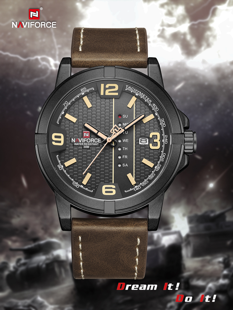 NAVIFORCE/Lingxiang 9177 Waterproof Quartz PU with Calendar Men's Business Watch_voghion.com