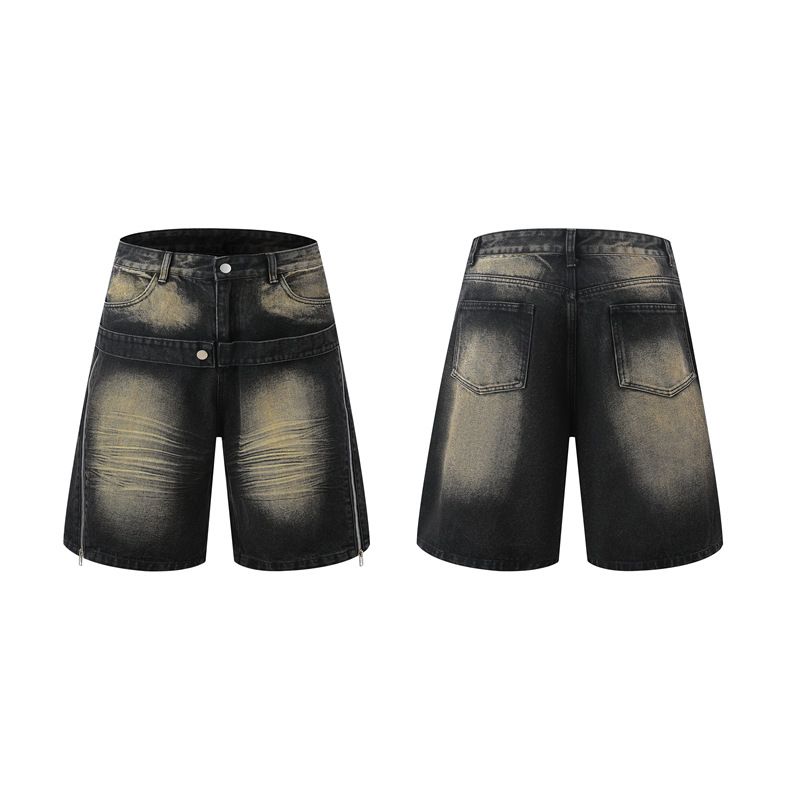Herrenbekleidung Washed Old Denim Kurzarmjacke Weite Beinhose Anzug Herren Loose Summer Ins Denim Anzug_voghion.com