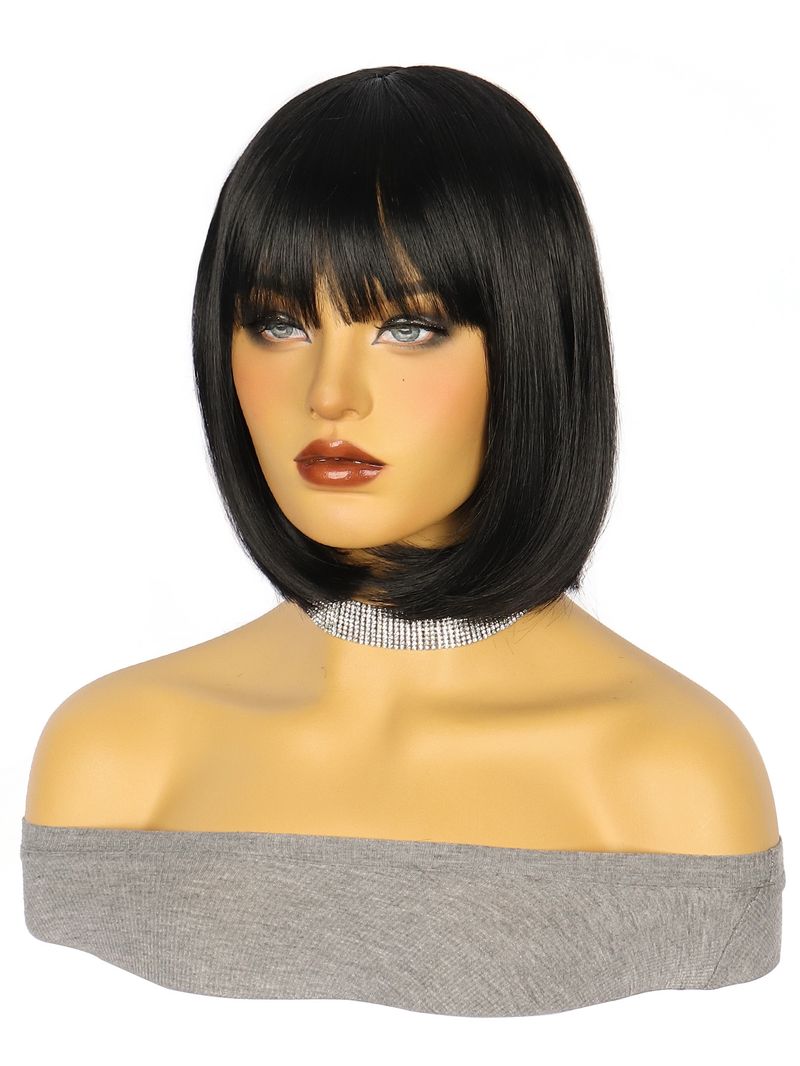 Synthetische Clip-in Mode Perücken Schwarz Pony Mechanismus Kopfstück Kurzen Geraden Bob Spot_voghion.com