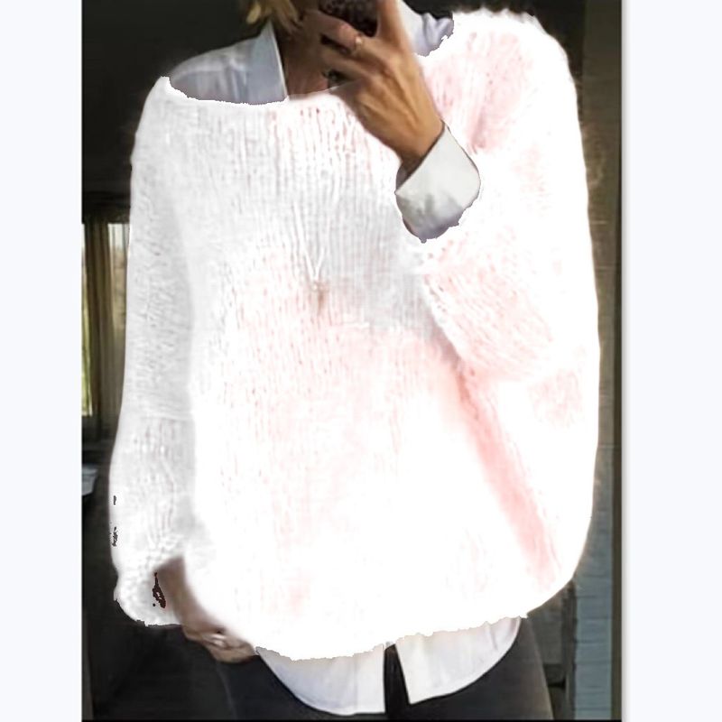 Women's Oversized Knit Sweater – Soft Acrylic Blend Crewneck Pullover (S-XXL, Ice Cream Pastels, Dropped Shoulder, Streetwear Essential)_voghion.com