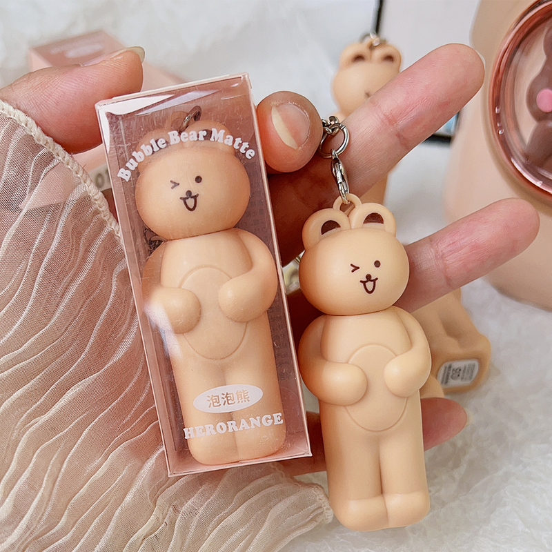 Matt 6 Farben Lipgloss Niedlicher Bär Matte Lip Mud Veet Braun Rosa Schlüsselanhänger Lippenstift Langlebig Sexy Rot L Stick_voghion.com