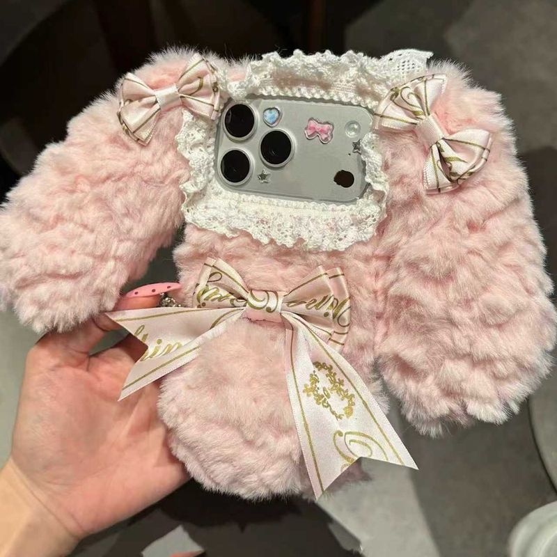 Handmade Cute Baby Rabbit Bear Series Pink Rabbit Bear Plush IPhone Case, Bow_voghion.com