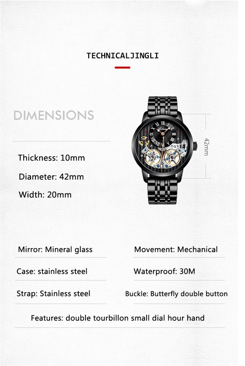 AILANG Mechanical Watch Men 30M Waterproof Automatic Watches Stainless Steel Skeleton Dial Luxury Double Tourbillon Watch Men_voghion.com