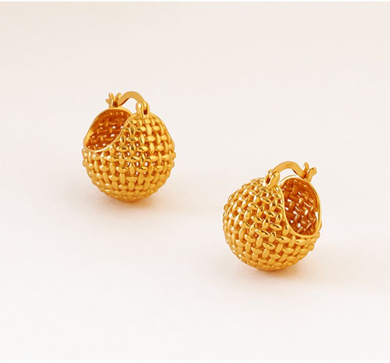 Damenschmuck Retro gewebte hohle Mesh-runde Ohrringe leichte Luxus High-End-Design Mode Temperament Ohrringe_voghion.com