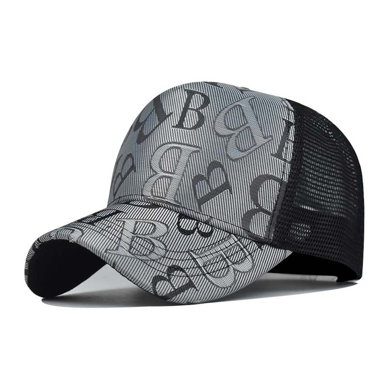 Gorra de béisbol con estampado de letra "B" para mujer, malla transpirable ajustable Hip Hop Trucker Sun Hat_voghion.com