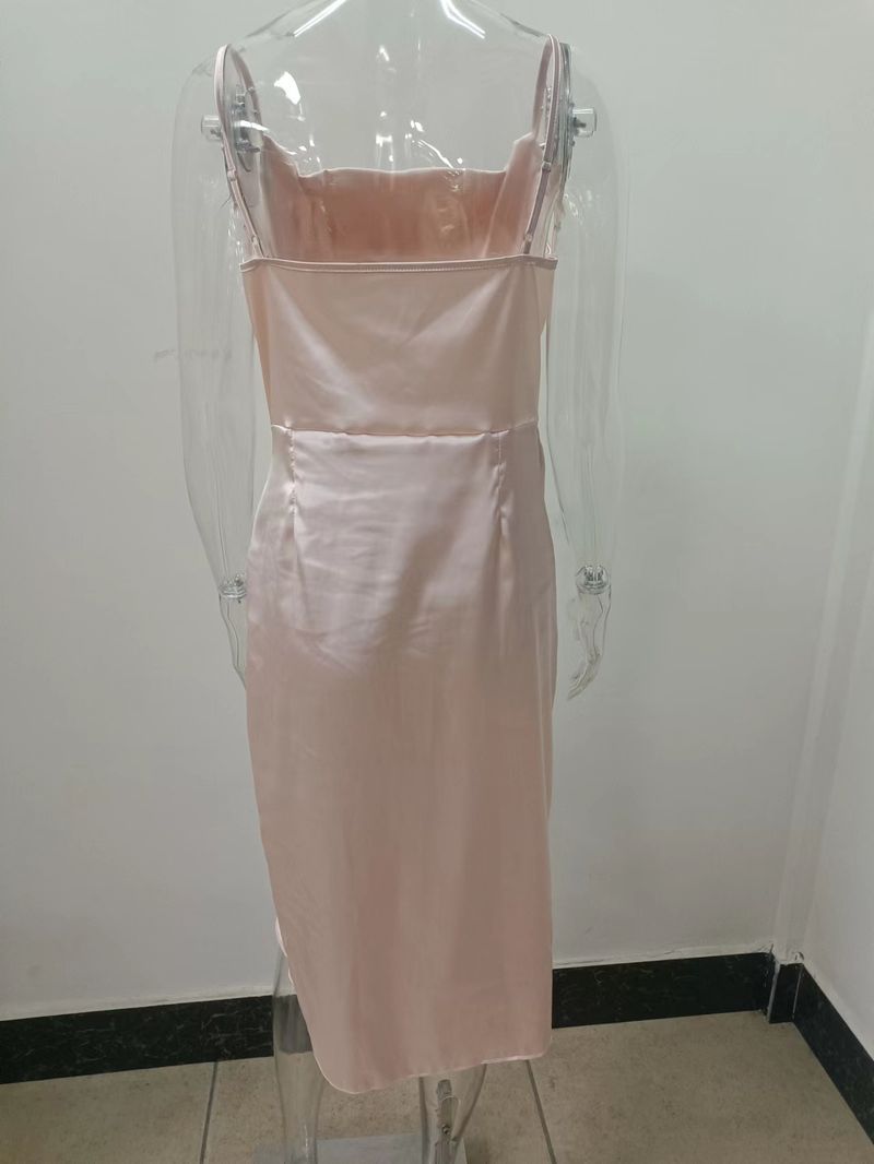 Women's sexy suspender slit skirt 2023 fashion sexy slit satin dress_voghion.com