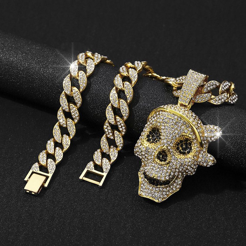 Island Skull Full Diamond Pendant, Niche Personality, Cuban Chain Necklace, Hip-hop Jewelry_voghion.com