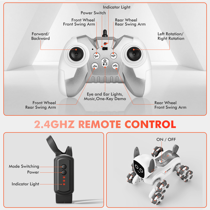 UUGEE Remote Control Dog Toys, RC Smart Robot Intelligent Pets 8WD Gesture Sensing Stunt Toys With Light And Music,_voghion.com