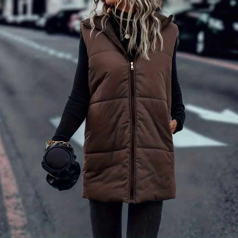 Gilet imbottito senza maniche da donna, caldo giubbotto trapuntato invernale, capo casual oversize da indossare a strati_voghion.com