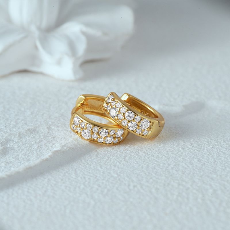 Women's Jewelry Simple S925 Sterling Silver Classic Light Luxury Personality Double Row Diamond Earrings Huggie Earring_voghion.com