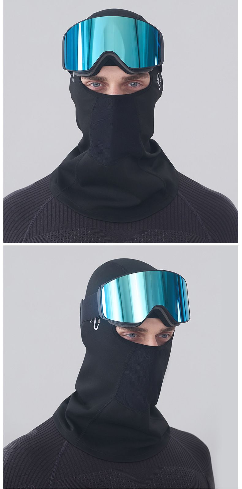 Pasamontañas unisex de forro polar para invierno, resistente al viento, para esquí, ciclismo y actividades al aire libre, color negro y gris._voghion.com