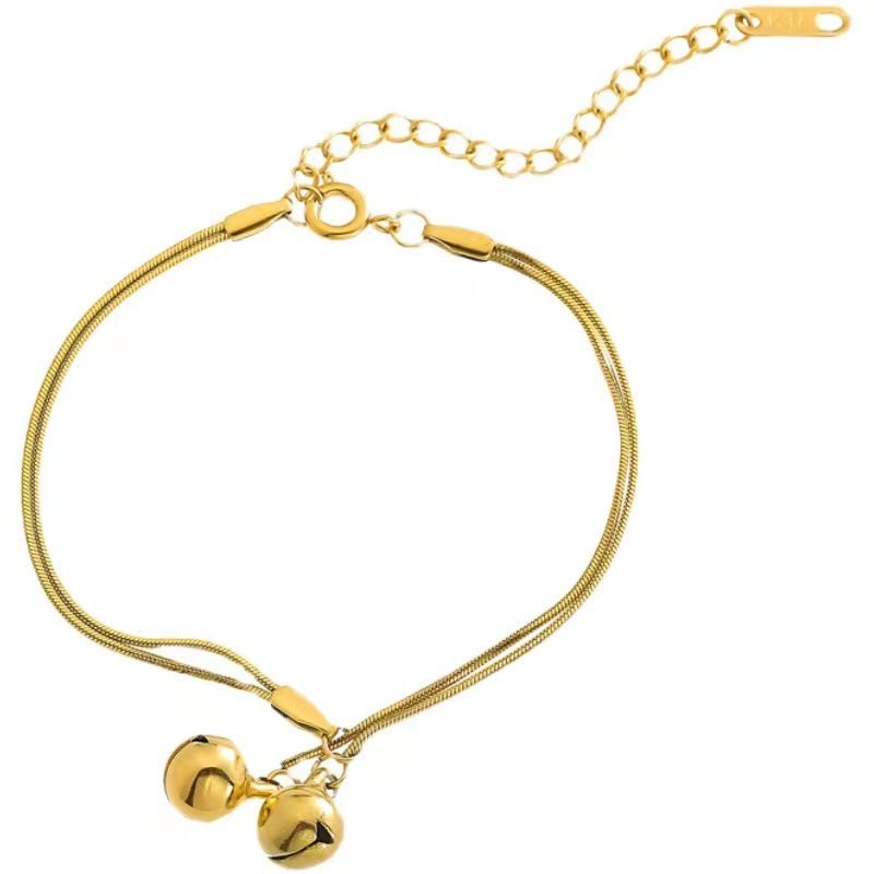 Zwei Glockenarmbänder aus Titanstahl für Frauen, einfache und süße Schlangenknochenkette, doppellagiges modisches Design,_voghion.com
