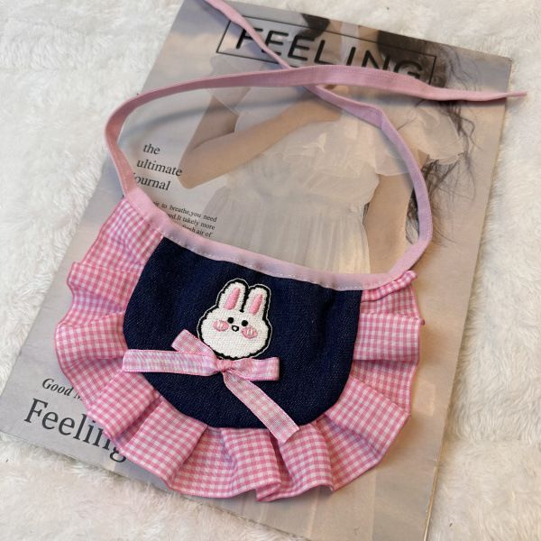 Bavaglino per cani in stile coreano, con fiocco in denim, per feste, gatti, asciugamano anti-bava, Bichon Frise_voghion.com