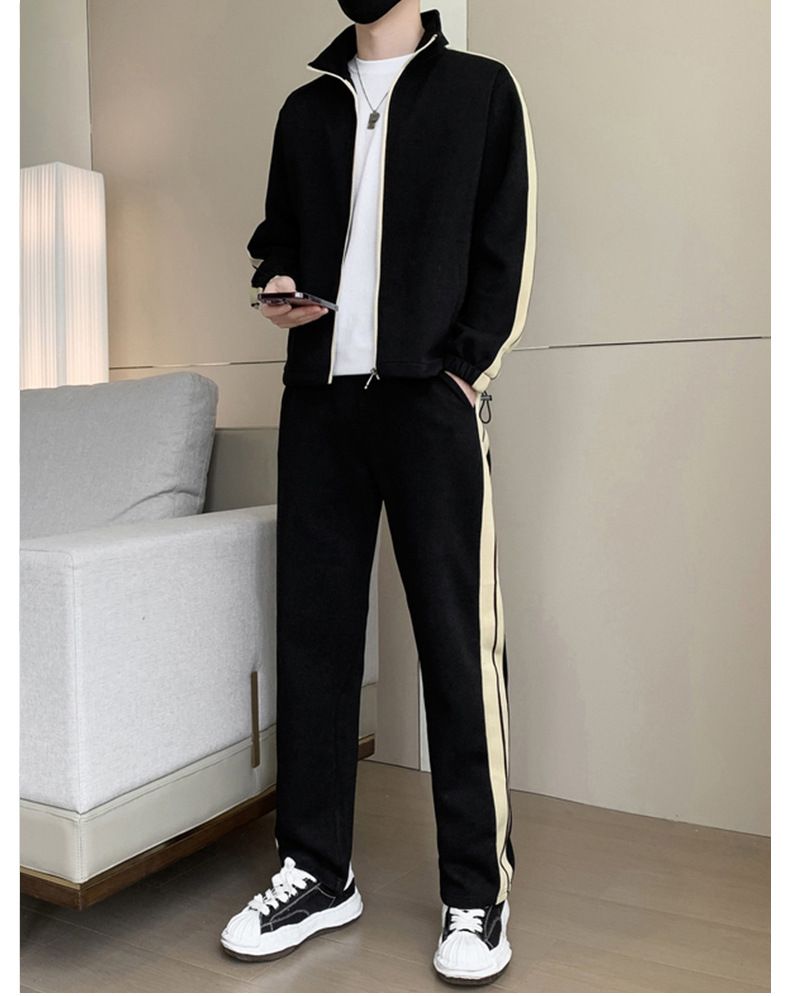 Autumn New Casual Sports Suit Men's Cardigan Jacket With Straight Leg Sweatpants, Trendy And Fashionable Two-piece Set_voghion.com