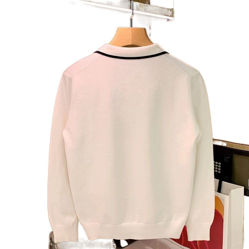 Einfacher, lässiger, hochwertiger, stilvoller Herren-Strickpullover, Herbstoberteil, Umlegekragen, lange Ärmel_voghion.com