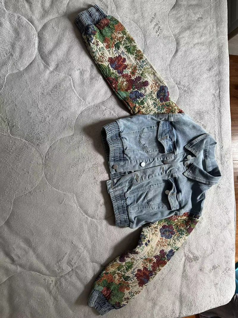 Moda feminina roupas estampadas cor combinando jaqueta jeans jeans terno de duas peças_voghion.com