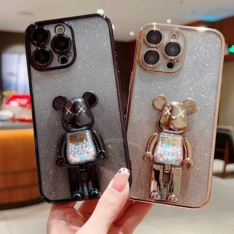 Coque de protection en silicone pailleté dégradé pour iPhone 16, 15 Pro Max, 16 Plus, motif ours en bonbon_voghion.com