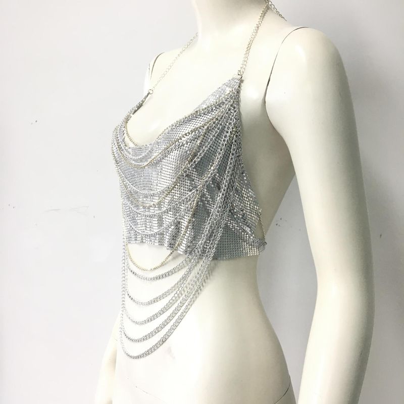Hosenträger aus Metall mit Strasssteinen für Damen, coole Oberteile, mehrlagige Weste mit Diamantkette, für Musikfestivals, heiße Mädchen_voghion.com