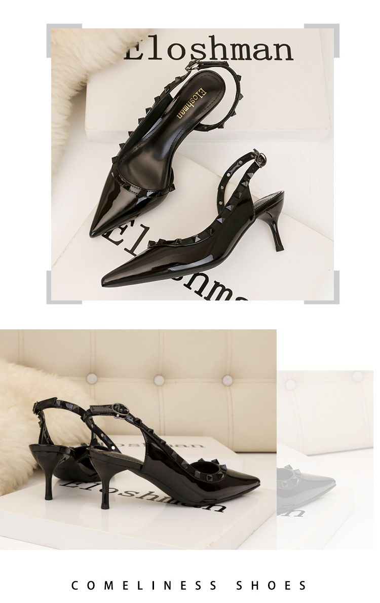 Women's simple fashion sexy nightclub stiletto high heel shallow mouth pointed rivet hollow women's sandals_voghion.com