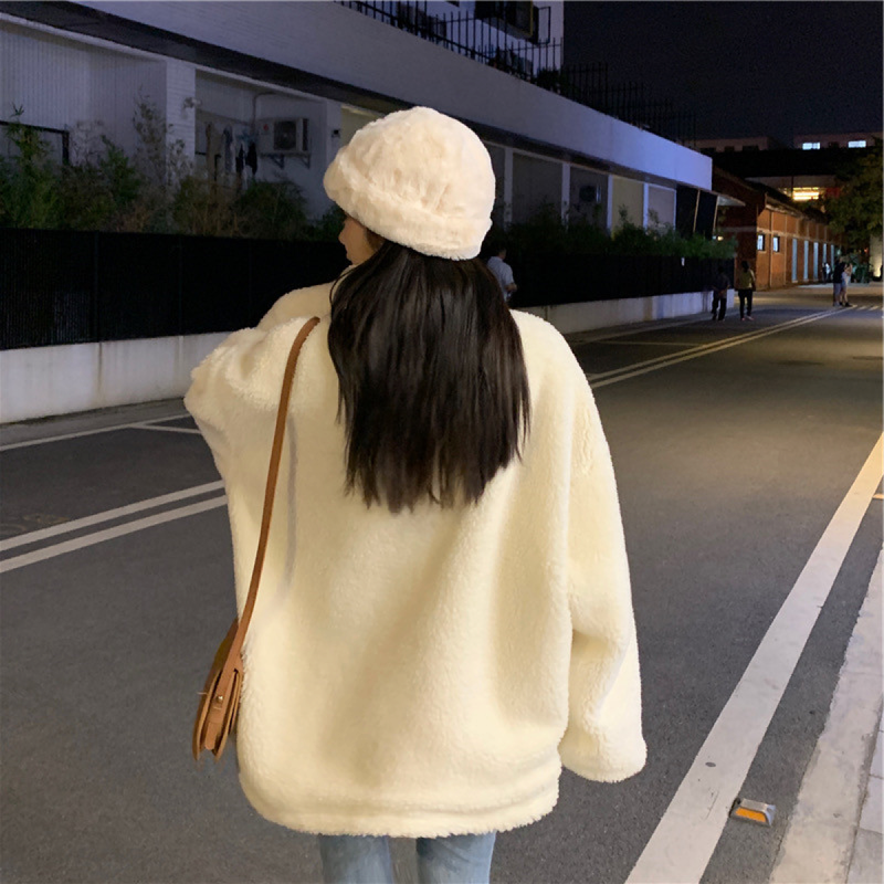 Veste chaude en laine d'agneau et coton rembourré à col vertical, sweat-shirt épais de style coréen pour femme, automne 2023_voghion.com