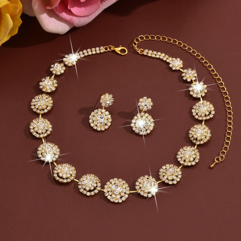 Set di gioielli da donna, alla moda, abiti da sposa alla moda, gioielli da sposa, collana, orecchini, bracciale, anello, rotondo, semplice, abito, accessori per abiti._voghion.com